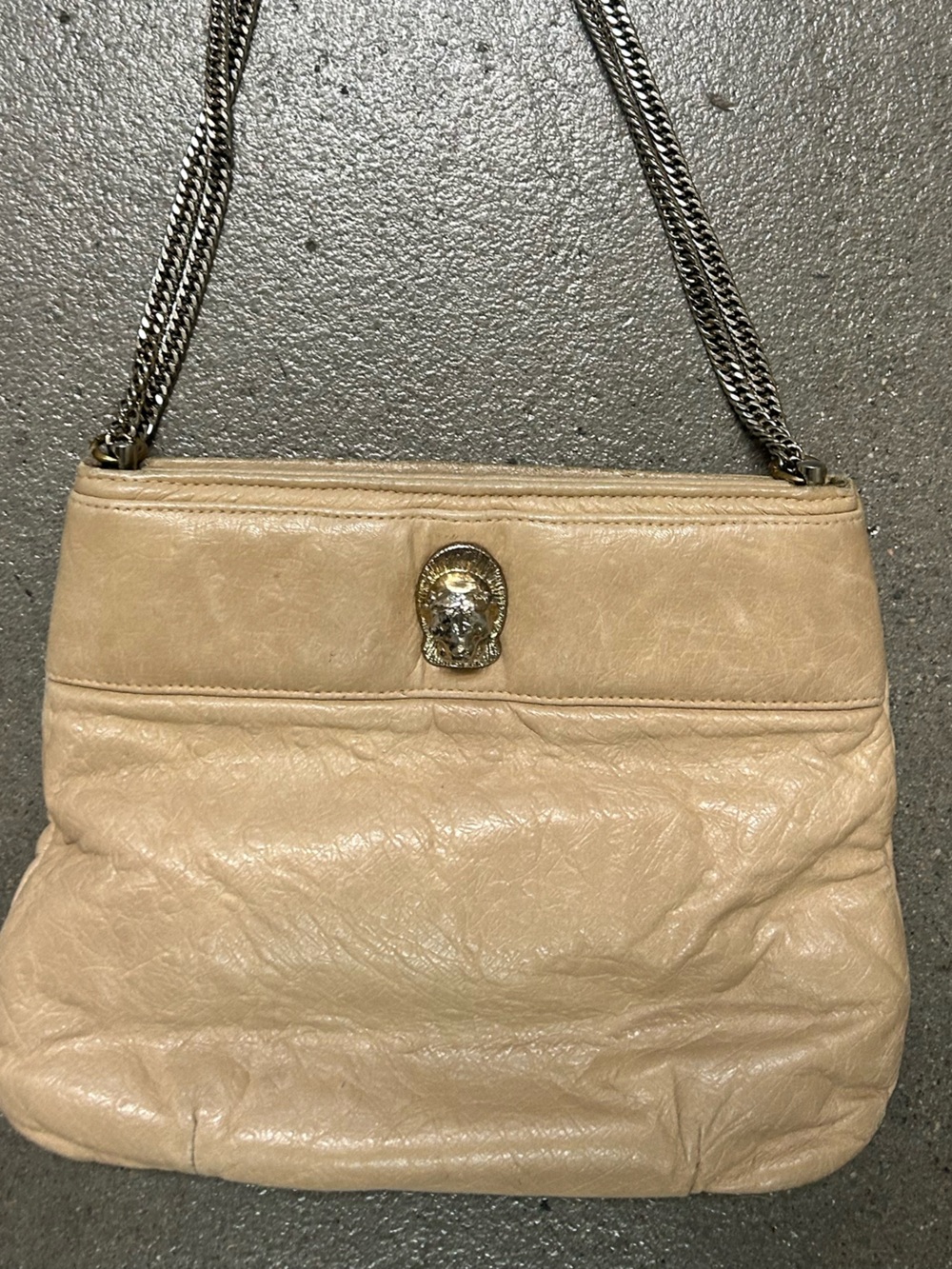 VTG Beige Leather WITH GOLD Accents Chain-Strap Shoulder Bag